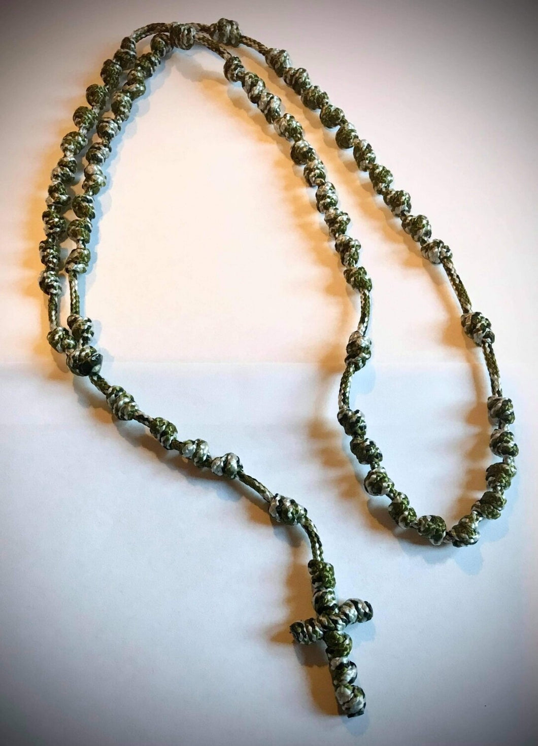 Monk-made cord CHILWORTH ROSARY BEADS - Silver Birch (green/silver)